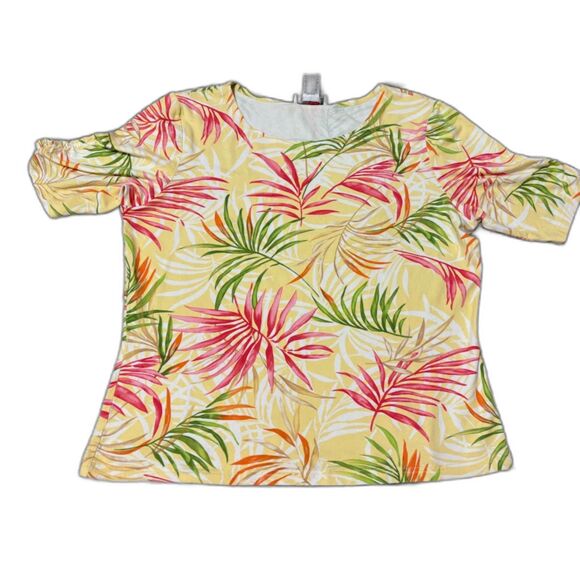 Talbots Petites Yellow/Pink/Green Tropicalcore Print Casual Short Sleeve Top LP - Picture 2 of 10